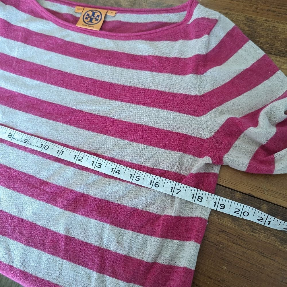 Sheer Tory Burch pink stripe sweater M - Picture 4 of 9